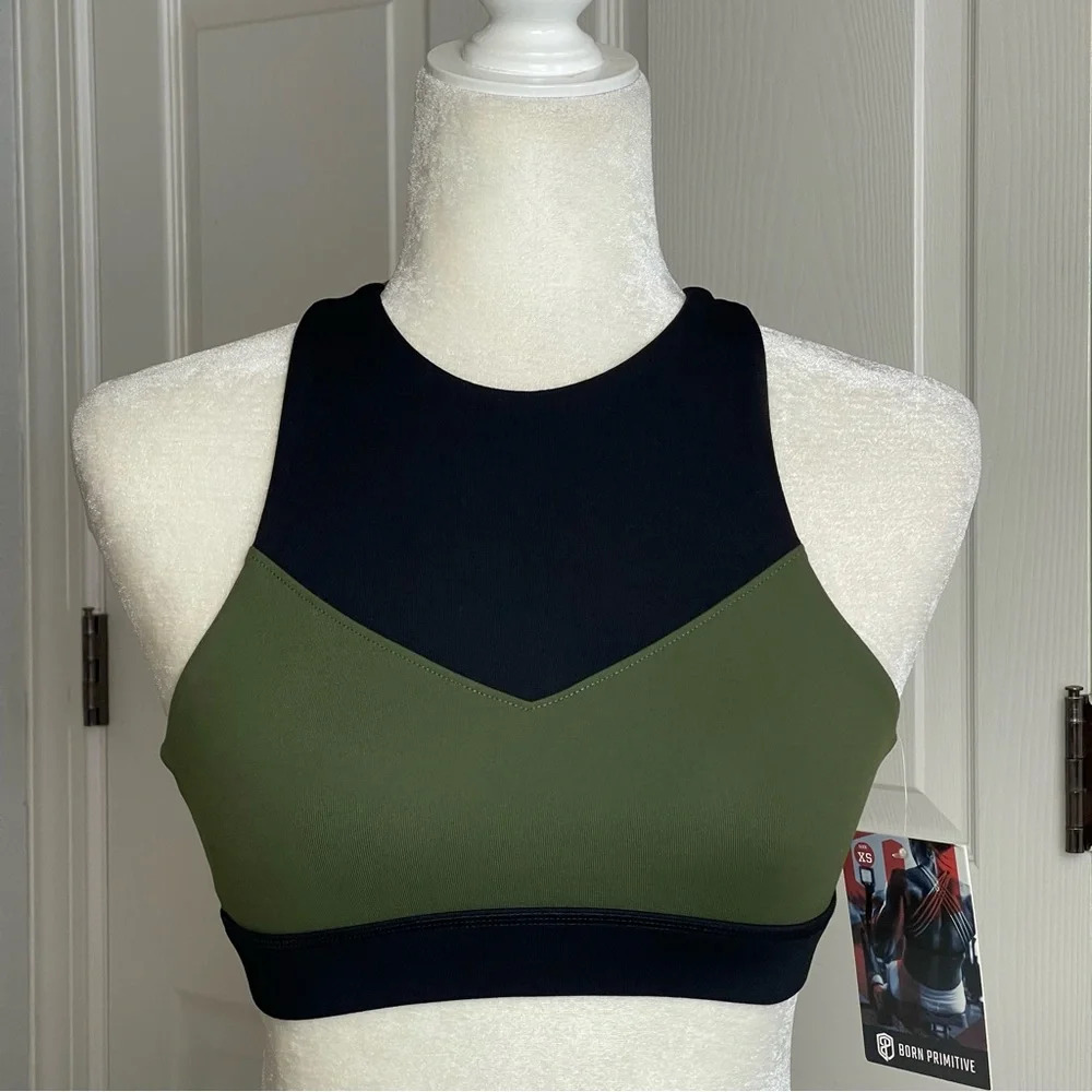 NWT Born Primitive Movement High Neck Sports Bra Green & Black Size XS - Picture 4 of 9
